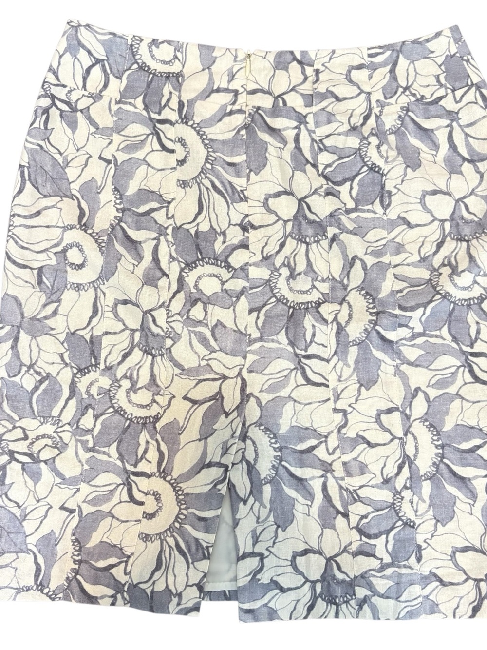 Linen Floral A-Line  Skirt in Navy and Cream